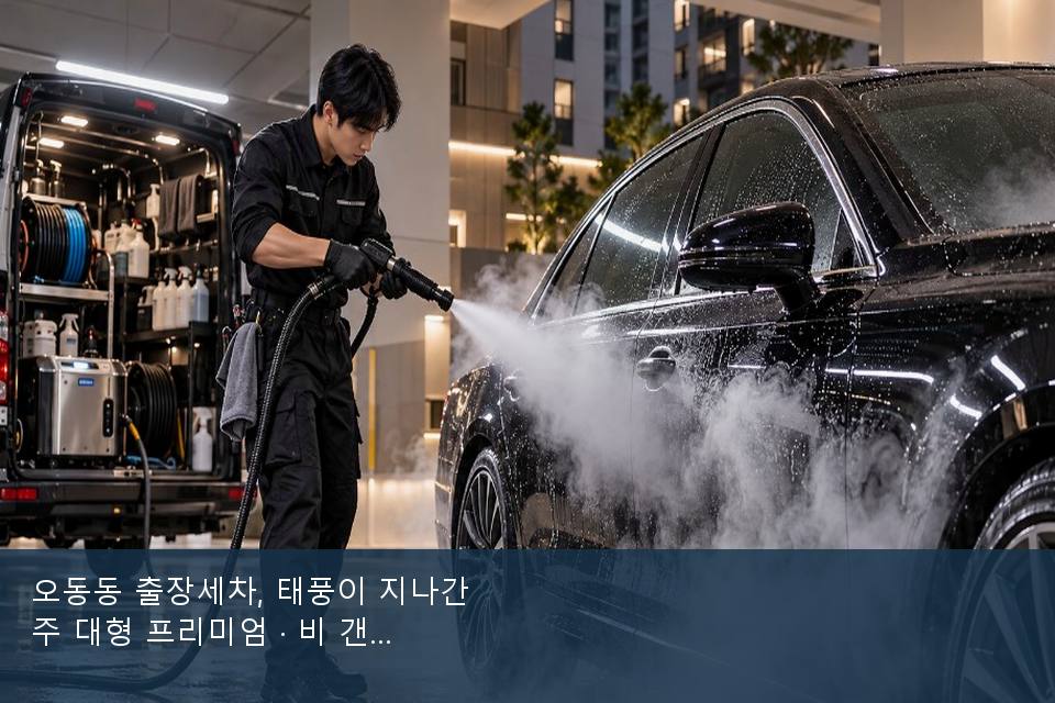 오동동 출장세차, 태풍이 지나간 주 대형 프리미엄 · 비 갠 뒤의 작업